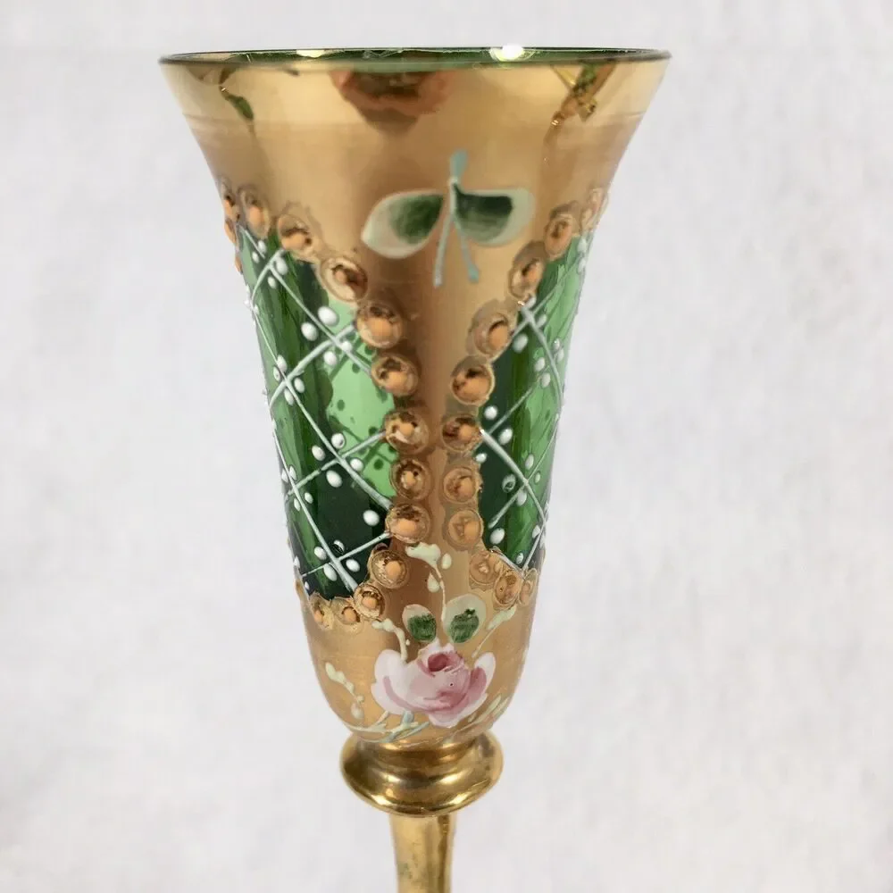 Vtg. Murano - Gold & Green -Venetian Glass- Liquor Goblet- 6.25